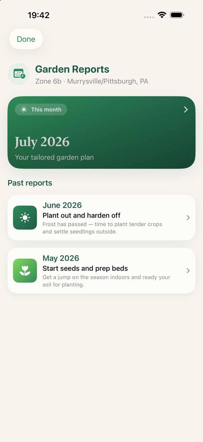 GardenIQ Plus monthly Garden Report for Zone 6b